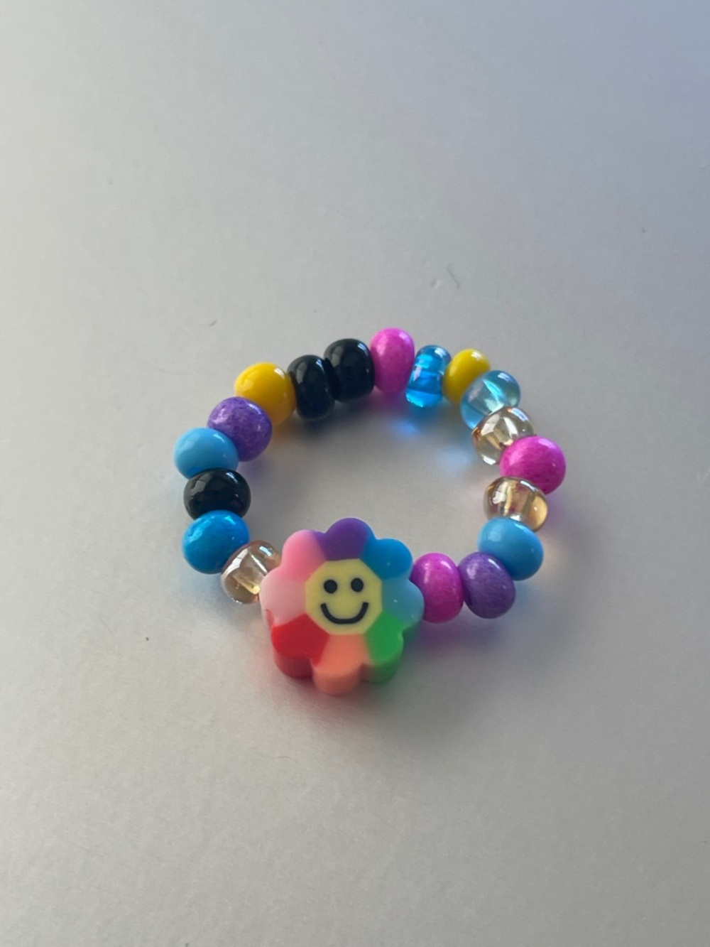 Multicolor Smiling Flower Beaded Stretch Ring